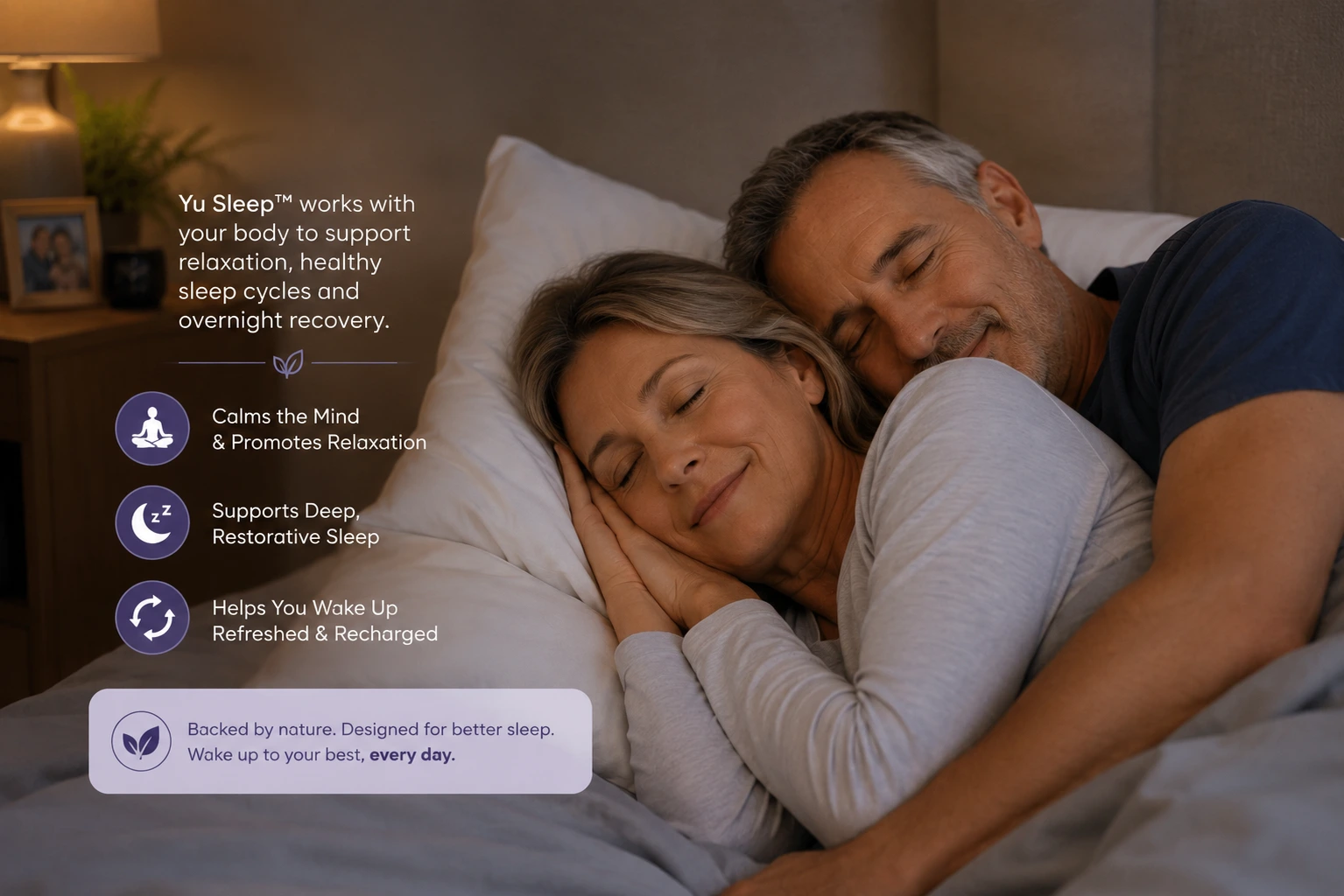 Middle aged couple enjoying deep restful sleep and overnight relaxation